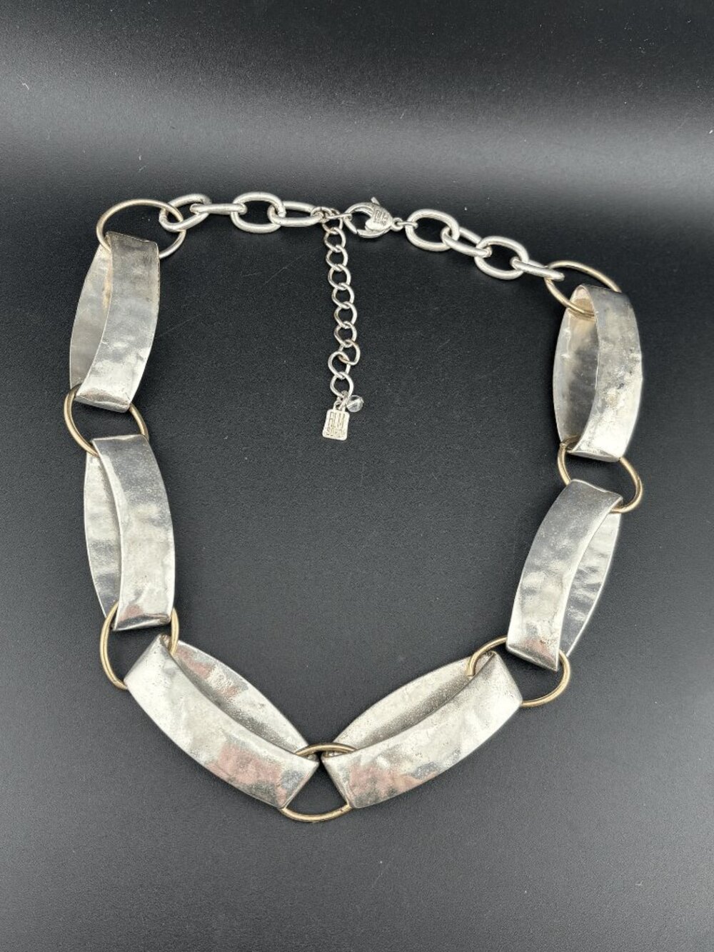 1990's Robert Lee Morris Soho Hammered Oval Link Statement Necklace 18-20" Adj. - Picture 8 of 9